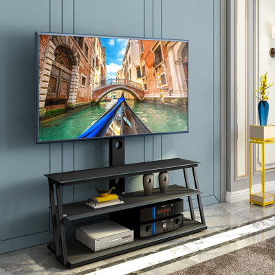 32 - 65 Inch Tvs Stand With Black Tempered Glass And Wire Organization System Adjustable Tv For Modern Look