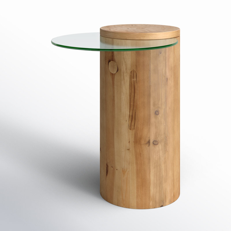 Round Natural Wood and Glass End Table