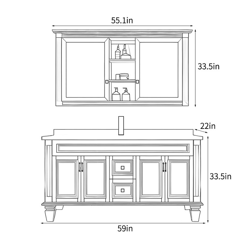 Meuble-lavabo de style rétro American Village, H 33,5 po x l 59 po x P 22 po