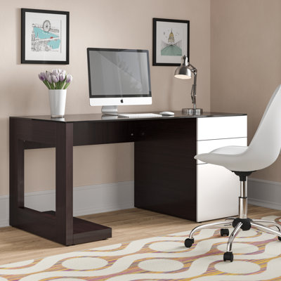 Glass Top Solid Wood Base Writing Desk