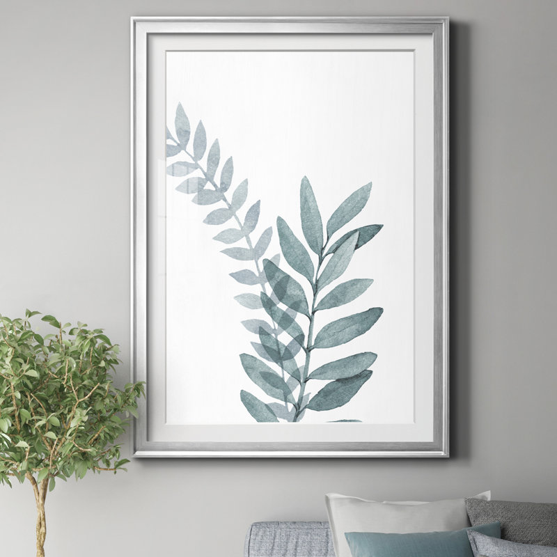 «Blue Botanical Wash II», reproduction d'art sur papier encadrée, Papier avec cadre argenté, H 30,5 po x l 42,5 po x P 1,5 po