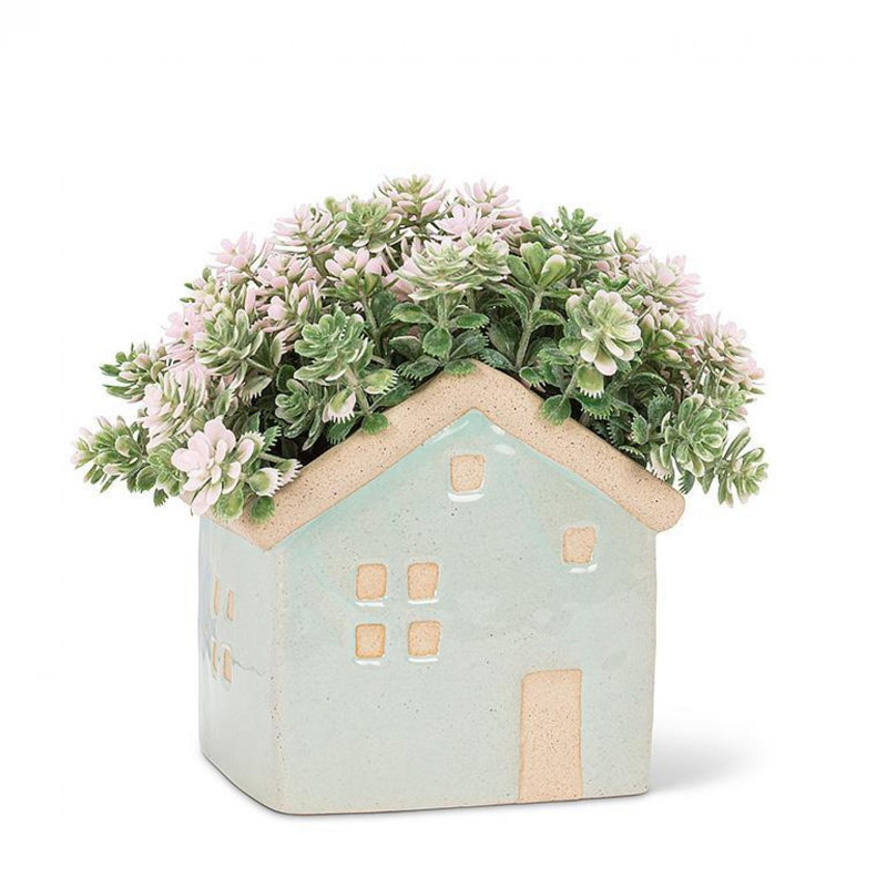 Jardinière en forme de maison, H 3,5 po x l 3,25 po x P 3,75 po, Turquoise / sable