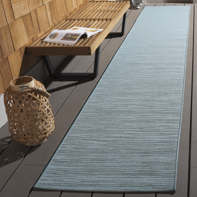 Arneshia Machine Made Power Loom Polypropylene Indoor / Outdoor Area Indoor/Outdoor Area Rug in Aqua Cream, Runner 2'3" x 12'