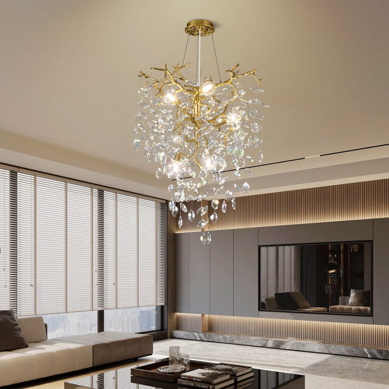 Lustre moderne en cristal 6 lumières, Doré