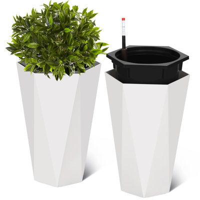 22,5 pouces blanc 2 pots de fleurs pour plantes d'extérieur avec arrosage automatique et indicateur de niveau d'eau