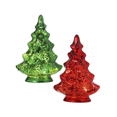 5" LED Glass Tree Set of 2