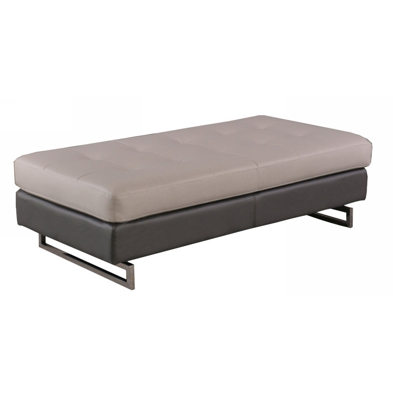 Strissel 63" Brown and Silver Faux Leather Tufted Ottoman, Beige/Gray Leather Match