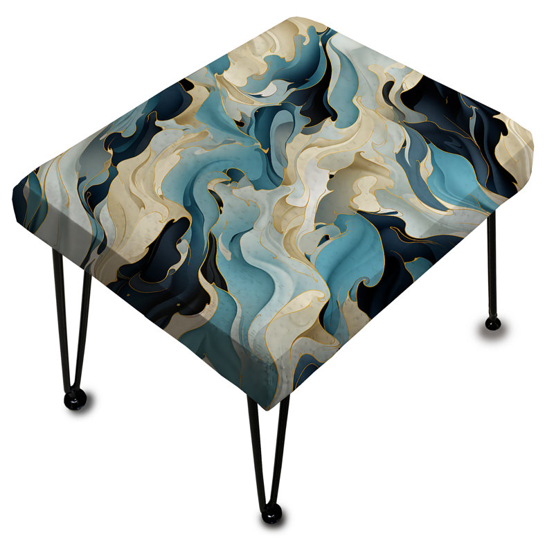 Repose-pieds rectangulaire beige et bleu