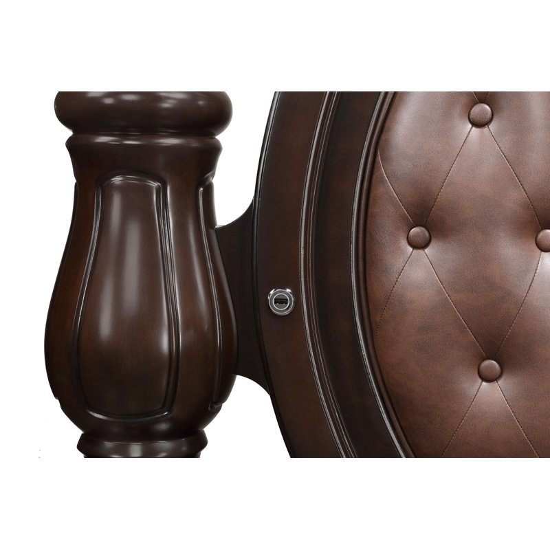 Palazzo Marina Walnut Queen Canopy Bed with Tufted Faux Leather Headboard