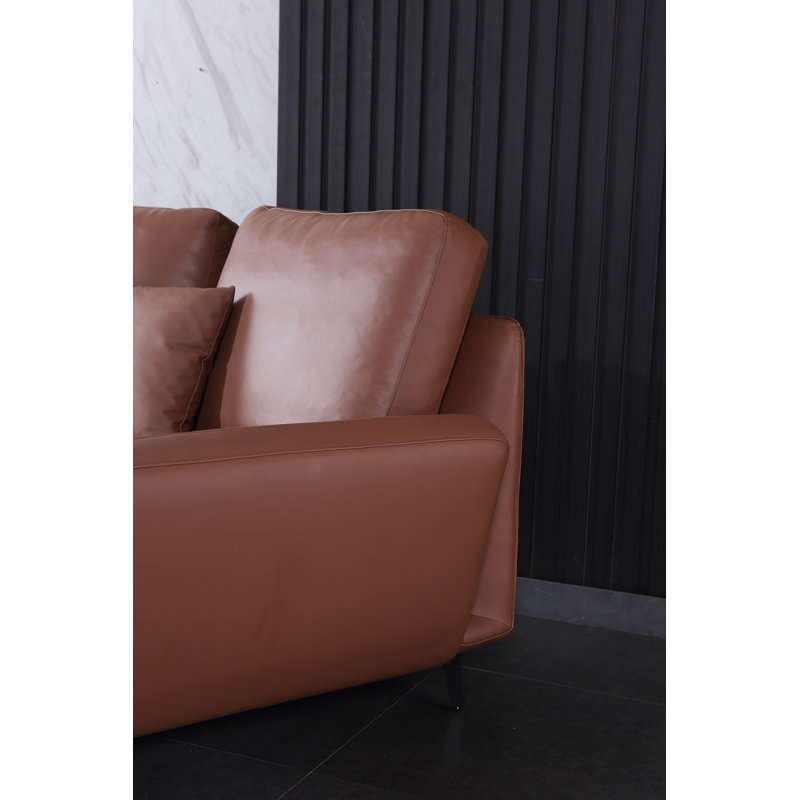 Putnam Upholstered Curved Sectional, Russet Brown Genuine Leather, Right Hand Facing