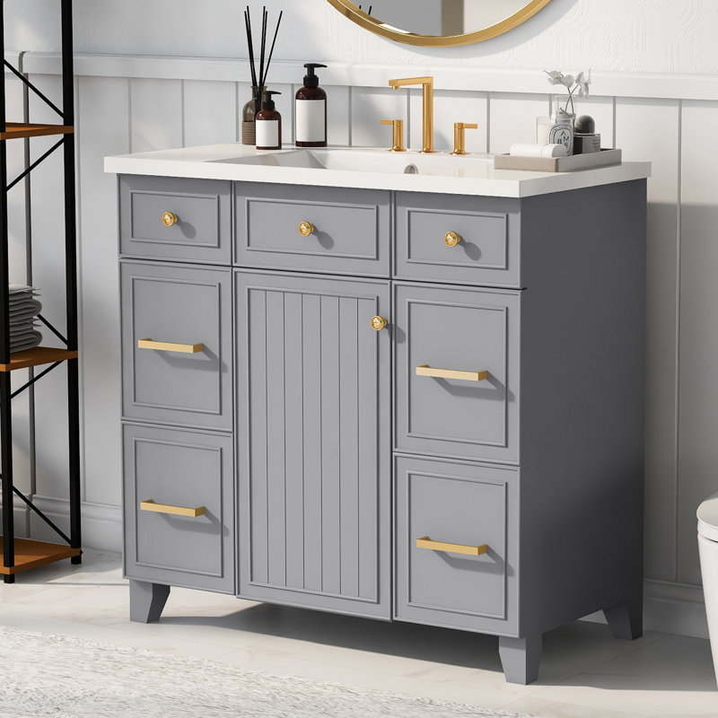 Ensemble de meuble-lavabo simple 36 po avec plateau en céramique Oche, Vert