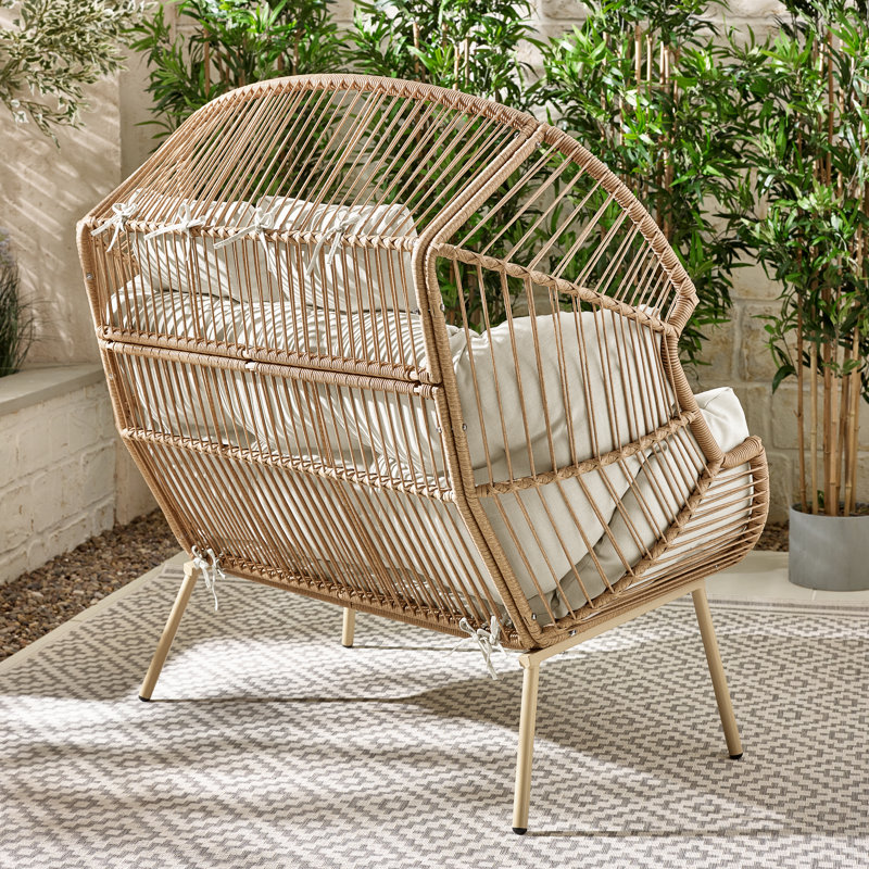 Kouts Cosy Rattan Weave Double Egg Chair Garden With Cushion - Contemporary Modern Design, Cream