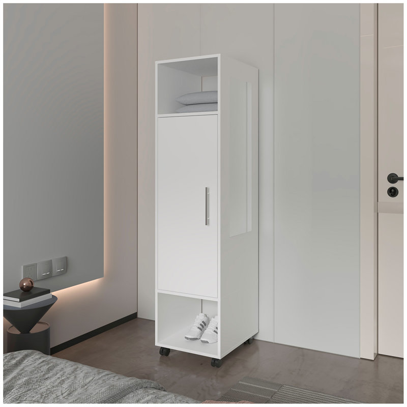 Armoire Summit en mélamine avec miroir, porte et rangement ouvert, Blanc, H 62,9 po x l 18,9 po x P 15,7 po