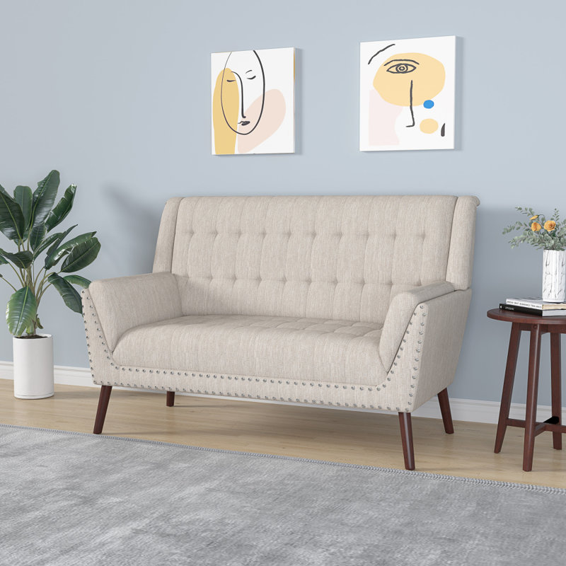 Flared Arm Settee Sofa, Beige