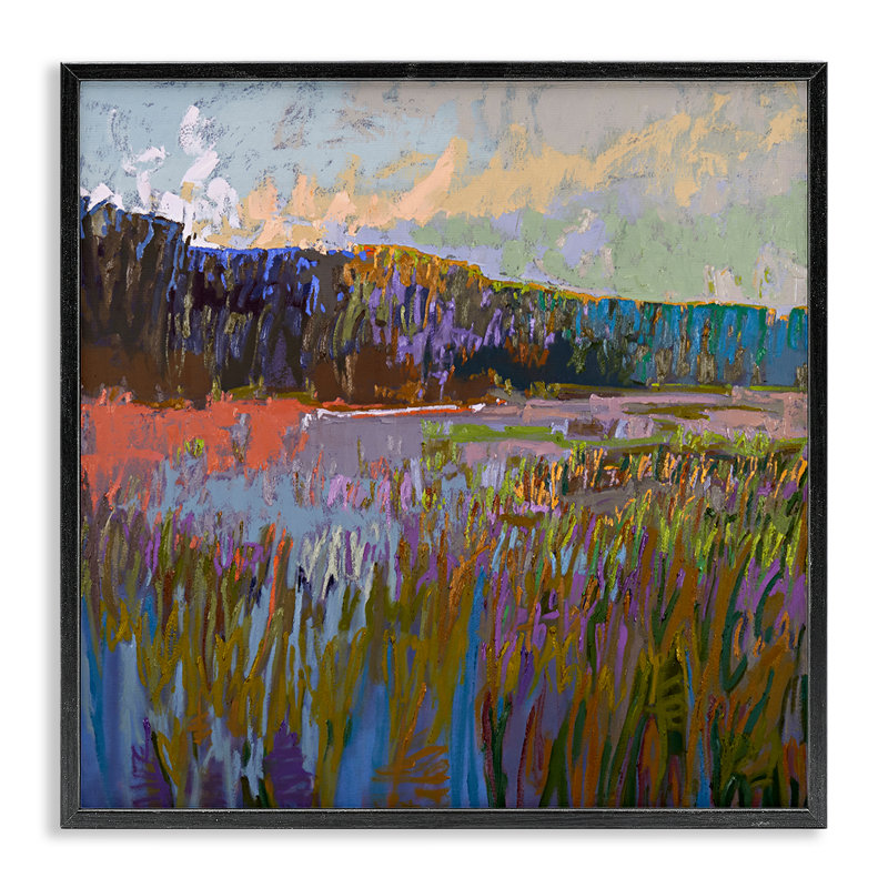 «Streaked Abstract Landscape», estampe numérique de Jane Schmidt, H 12 po x l 12 po, Giclée encadrée noir minuit