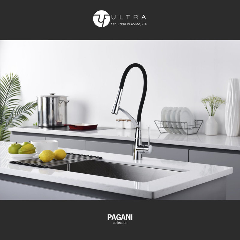 Pagani Collection High-Arc Single Handle Kitchen/Bar Faucet with 2-Function Pull-Down Rubber Spout Sprayer - Chrome Polished