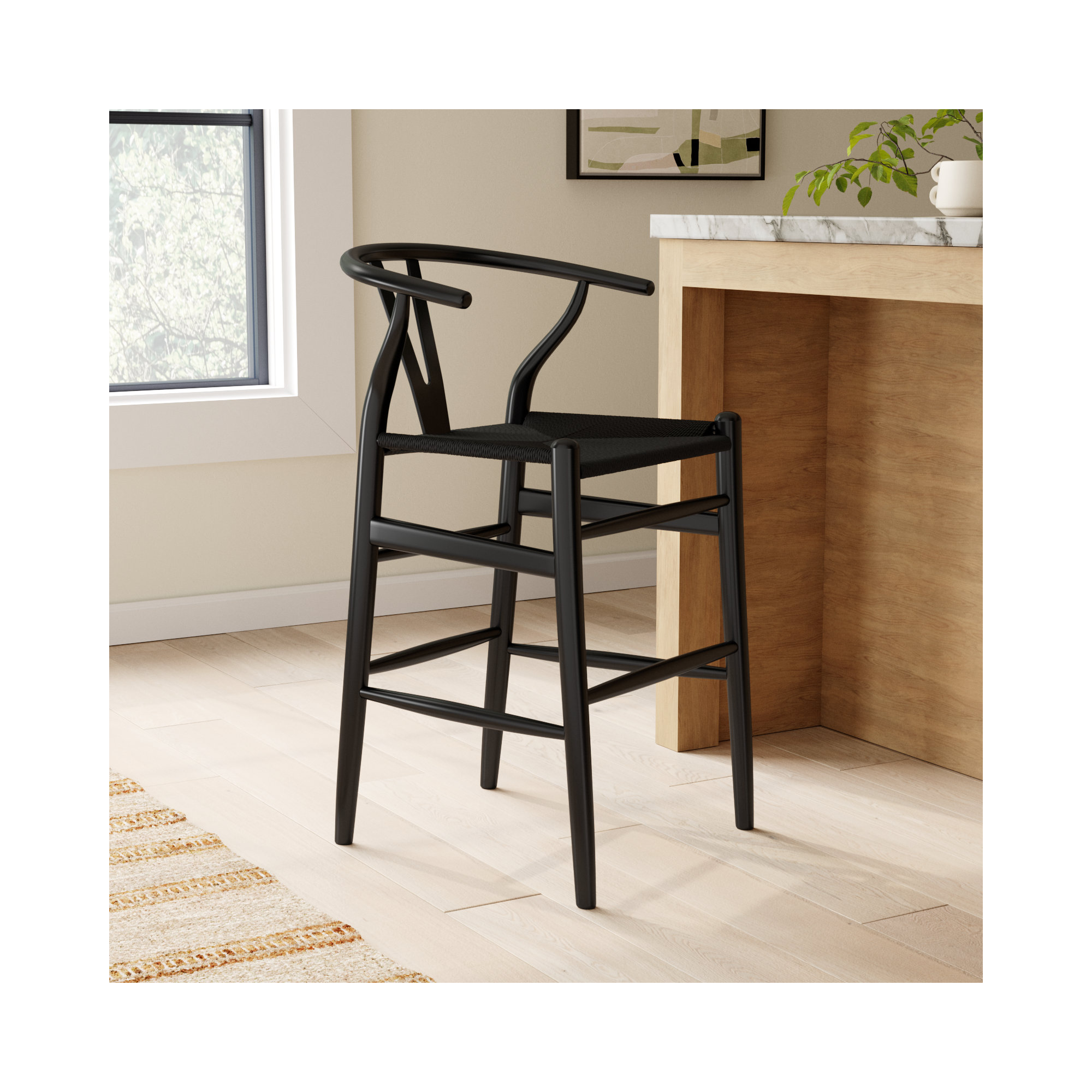 Fairbanks Solid Wood Bar/Counter Stool, Black, Counter Stool (26" Seat Height), Black