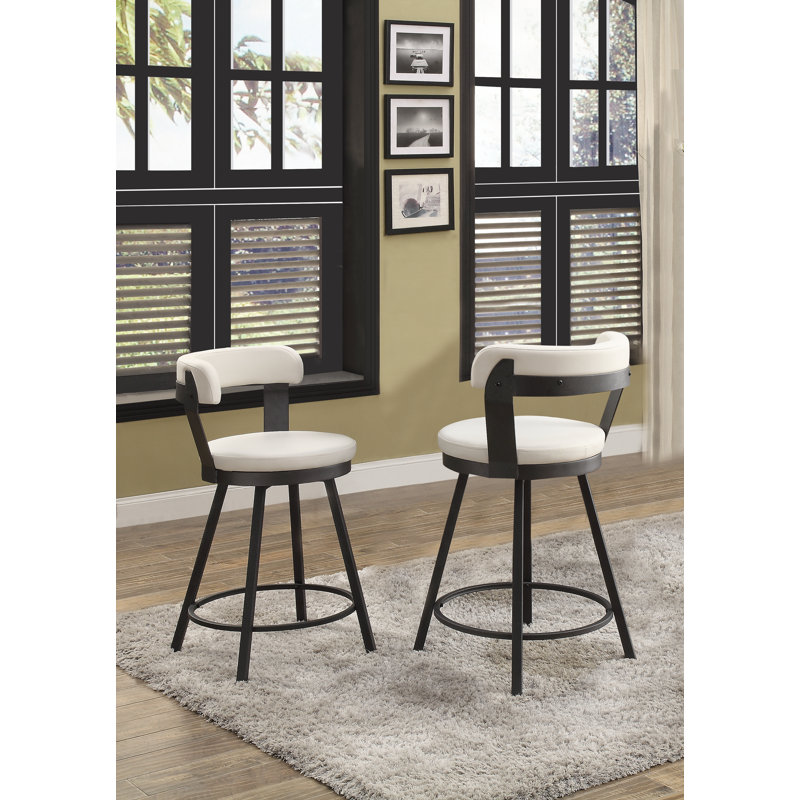 Laub Swivel Upholstered Faux Leather Counter Stool, White, Counter Stool (25.5" Seat Height)