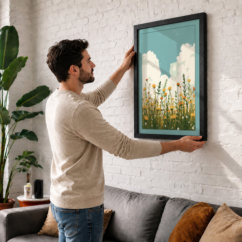 Summer Meadow Modern - Framed Print, A1 - 84.1 x 59.4 cm, Black