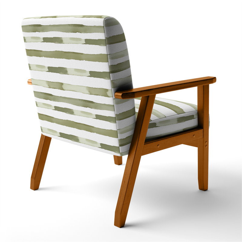 Chaise rembourrée rayée - vert et blanc Olive Drift, Accoudoirs carrés bruns