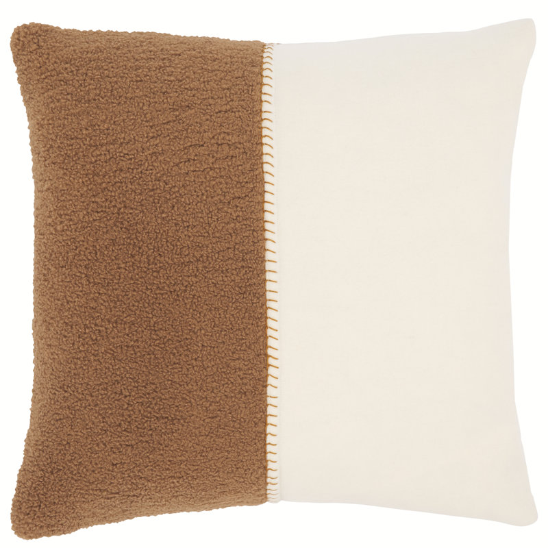 Housse et insert de coussin décoratif carré en mélange de laine Parker, Chameau/Ivoire