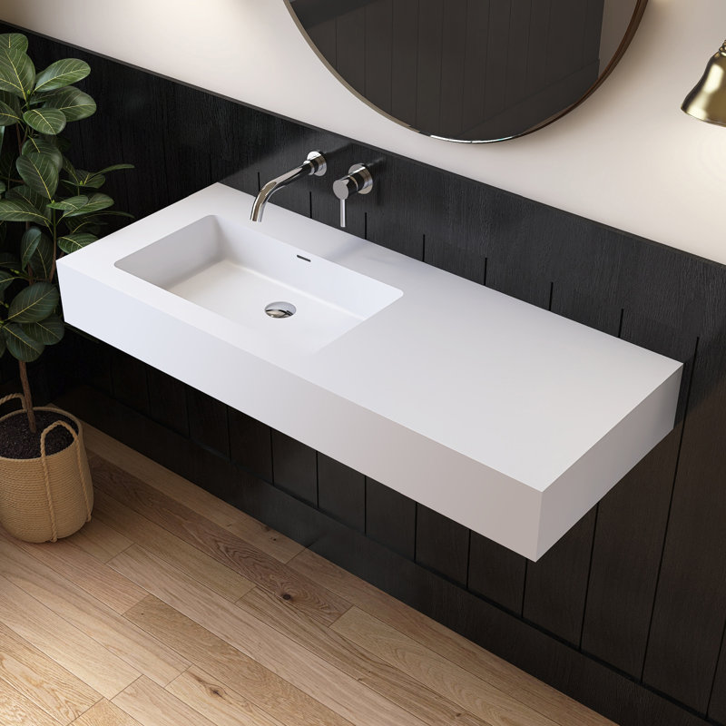 47'' Wall Mounted Bathroom Sink Solid Surface Bathroom Vessel Sink with Overflow