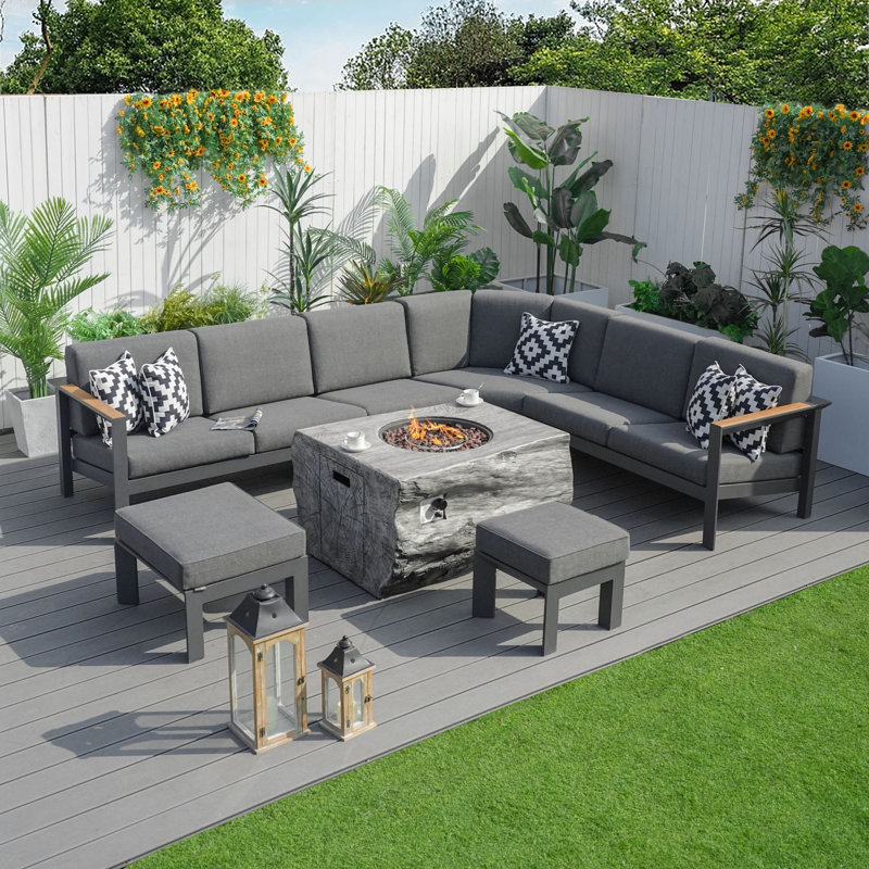 Amy 7- Person Outdoor Patio Conversation Furniture Set With Fire Pit