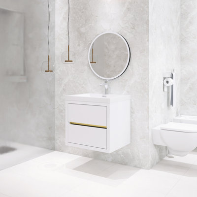 Ensemble de meuble-lavabo simple mural moderne 24 po avec lavabo en résine
