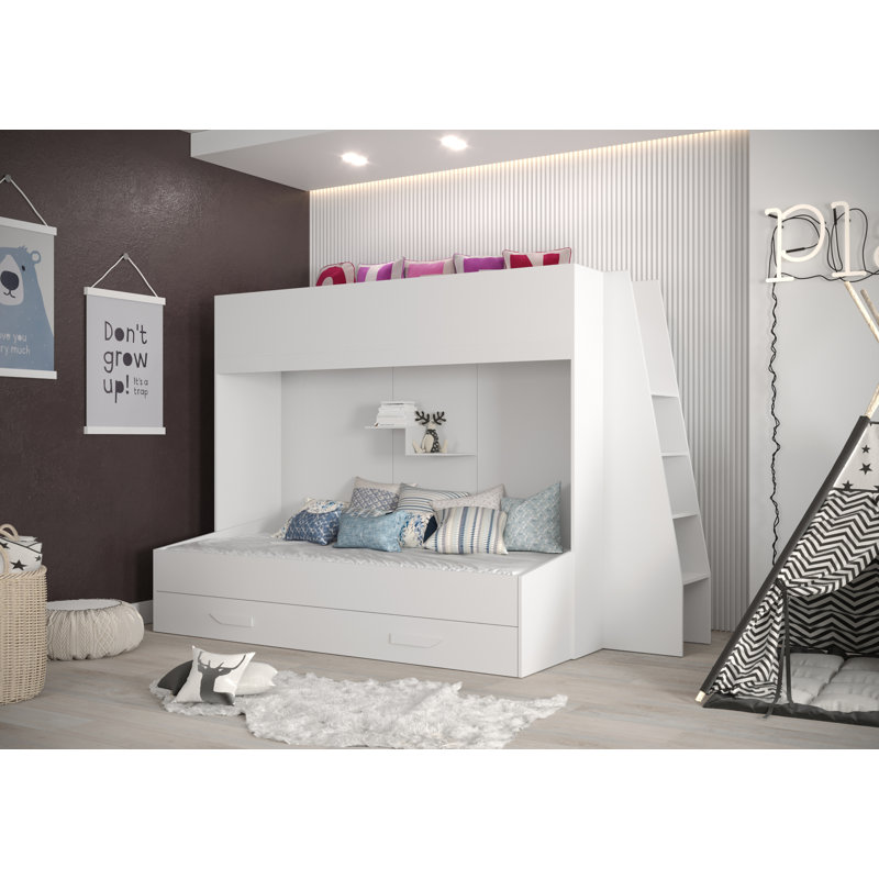 Bunk Bed with Storage Included, White, 95 x 200 cm
