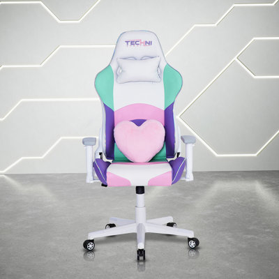 Fauteuil de jeu avec polyuréthane, pivotant, support lombaire, hauteur réglable, appui-tête inclus, roues