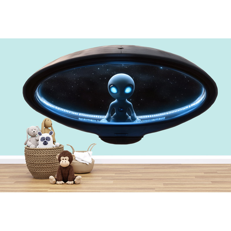 Art mural Alien UFO, chambre d'enfant bleu, H 24 po x l 13 po