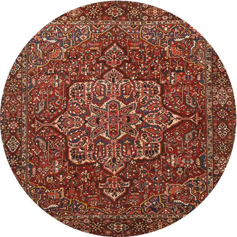 Tapis oriental multicolore tissé à la machine Oriental, Rond 8 pi