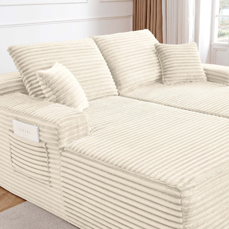 Canapé modulaire Cloud avec assise profonde et méridienne double, L 76 po, Tissu beige