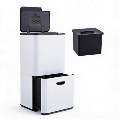 Poubelle de cuisine en acier inoxydable à 3 compartiments, 60 L, blanc classique
