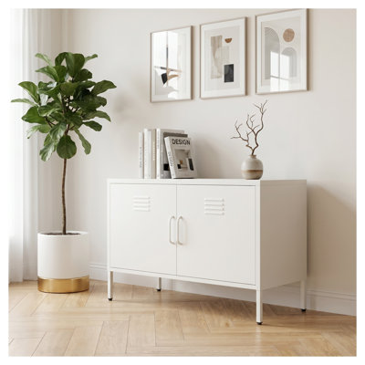 White Steel Storage Cabinet with Adjustable Shelf, 39.37" W x 15.75" D x 25.2" H