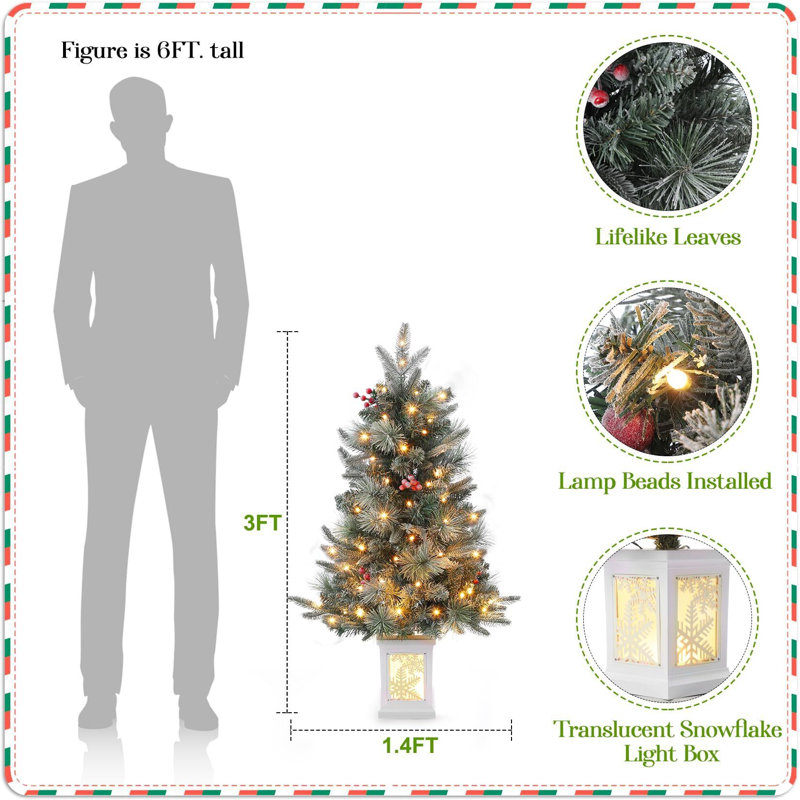 Arbre de Noël artificiel illuminé 3 pi avec base en forme de flocon de neige