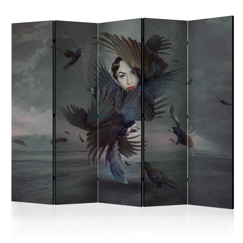 Halaya 225cm W x 172cm H 5 - Panel Solid Wood Folding Room Divider