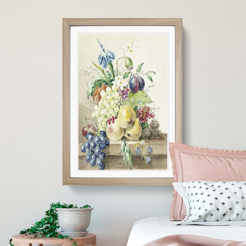 Still Life with Fruit & Flowers by Jean Bernard - Framed Print, Oak Framed, 65cm H x 48cm W x 2cm D