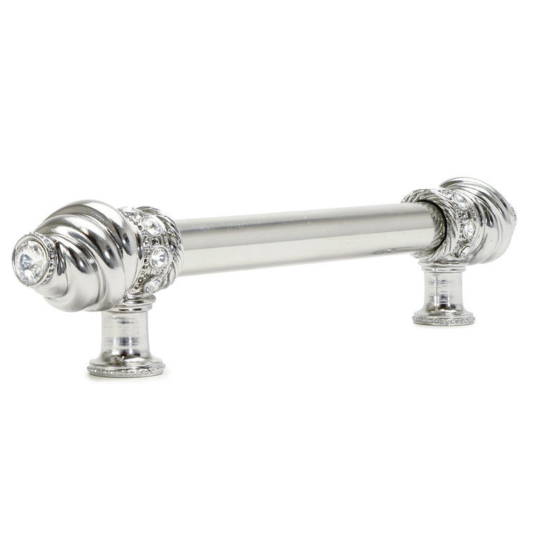 Cache 15 inch centre to centre long pull with 5/8 smooth bar with 16 rivoli swarovski crystals in finish Platinum, Silver