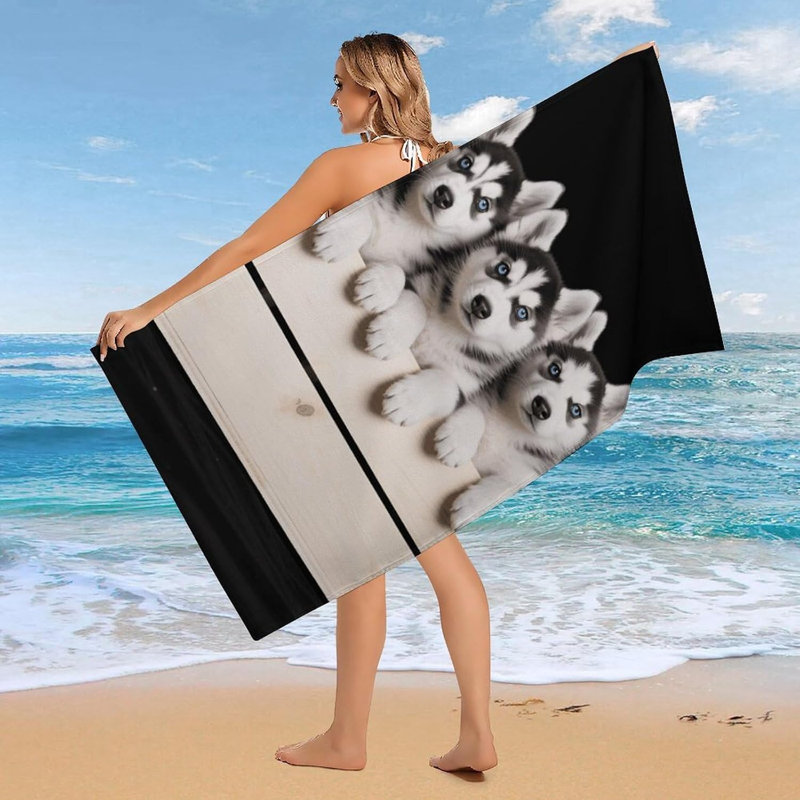 Serviette de plage en microfibre à séchage rapide pour chien Husky, 30 x 60 po