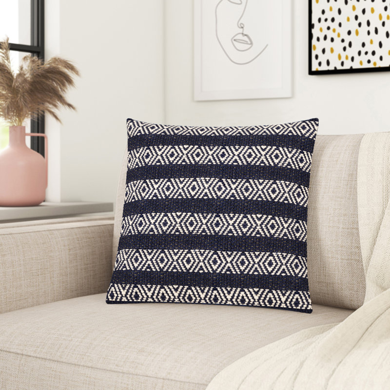 Huria Geometric Cotton Blend Throw Pillow, 18" x 18", Polyester/Polyfill