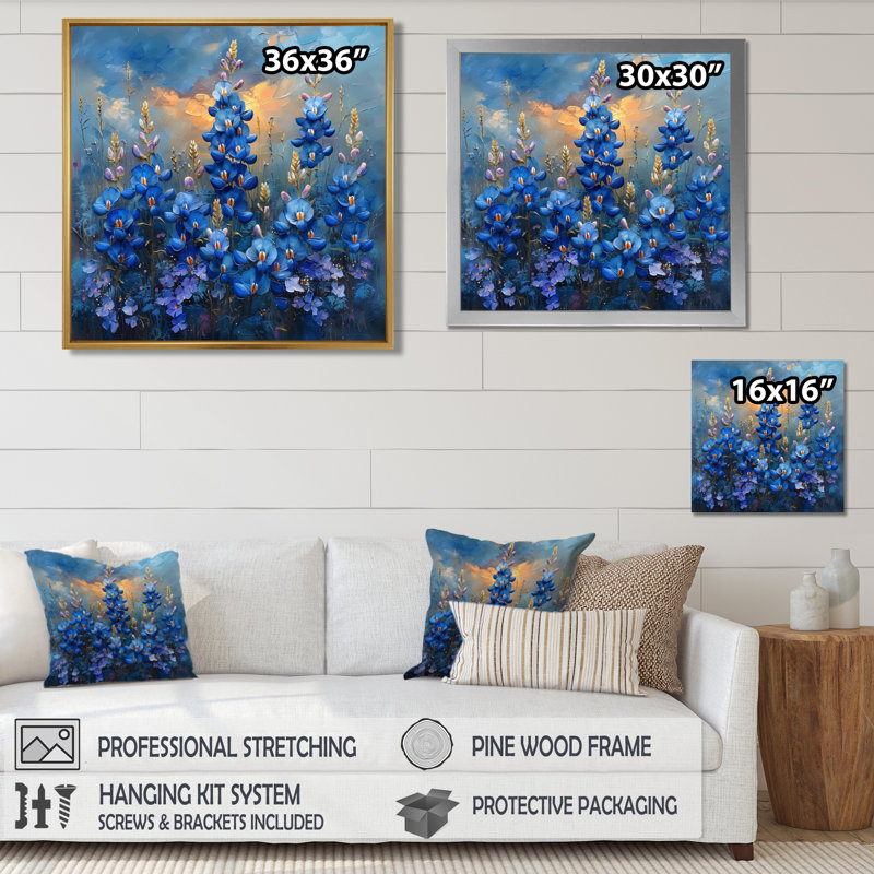 Bleu bleu, matin, magie, bonnets bleus II - décorations murales bonnets bleus, H 36 po x l 36 po, Toile tendue