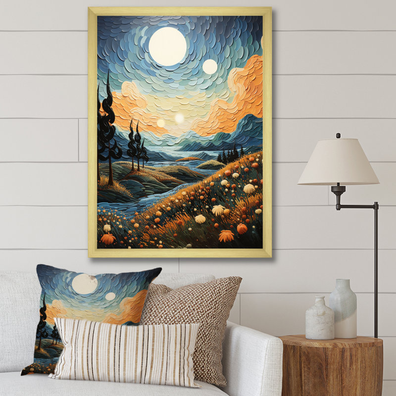 Champ de blé Vangogh avec cyprès, H 44 po x l 34 po x P 1,5 po, Cadre doré à une seule photo