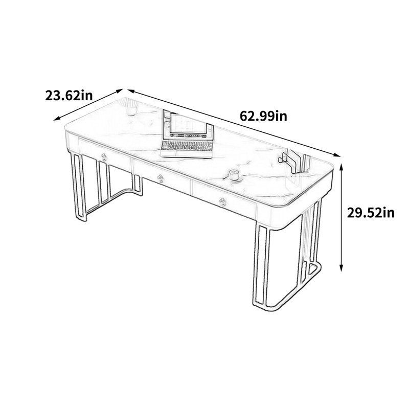 Bureau unique et distinctif, H 29,52 po x l 62,99 po x P 23,62 po