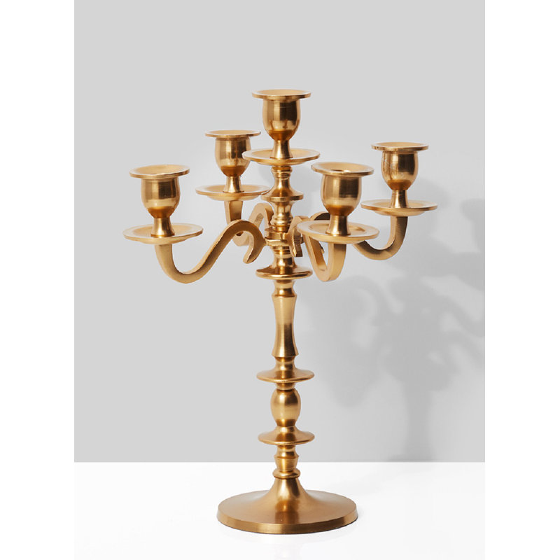 14'' H Aluminum Tabletop Candelabra, Gold