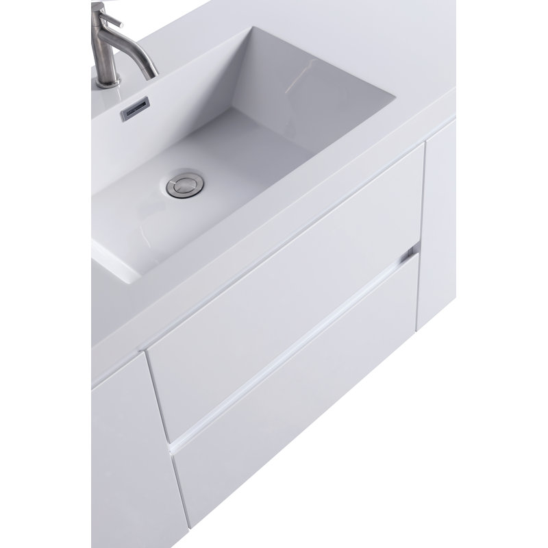 White 60" Wall Mount Single Sink Vanity with Countertop