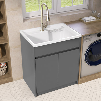 Évier de cuisine 36 po L 36 po x l 30 po avec lavabo à surface verticale gris et armoire de rangement verticale, combinant à la fois fonctionnalité et esthétique