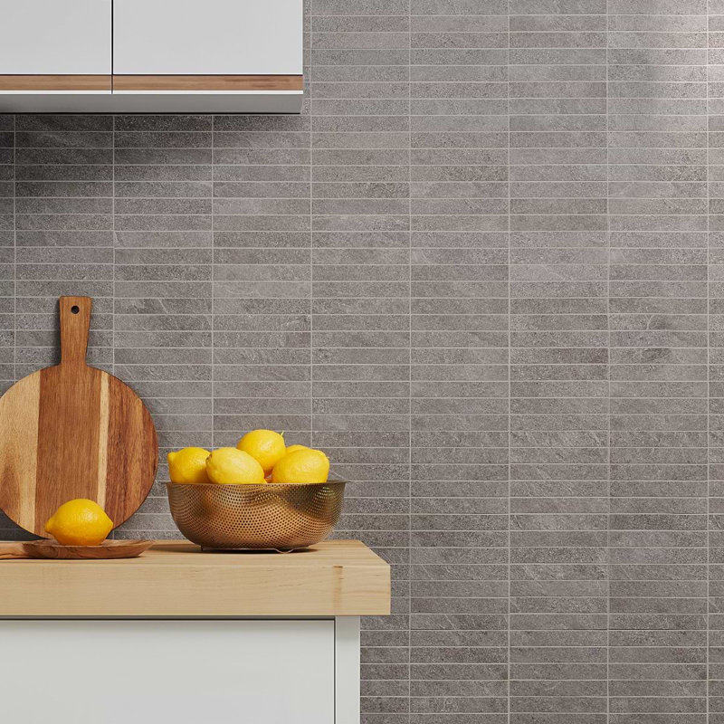 Era 12x12 Stacked Matte Limestone Look Porcelain Mosaic Tile, Slate Gray