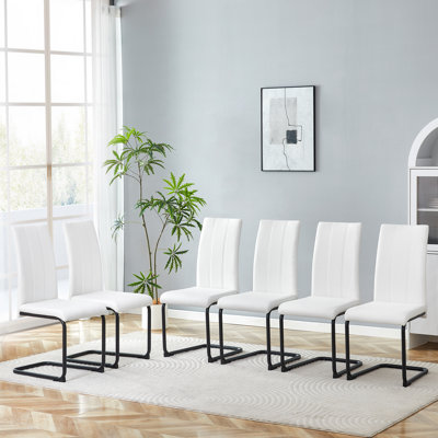 Chaises de salle à manger modernes en porte-à-faux avec coutures verticales et siège en similicuir (ensemble de 6)