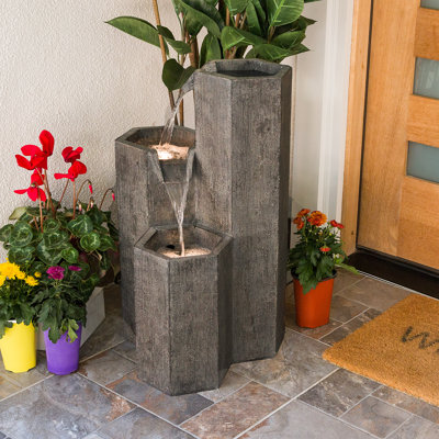 Fontaine hexagonale intérieure / extérieure à 3 niveaux à colonne, 25 po avec lumières DEL
